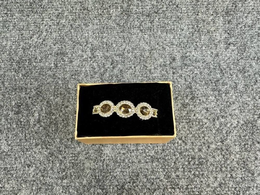Monet Gold Tone Bracelet Oval Amber Rhinestones Box Signed